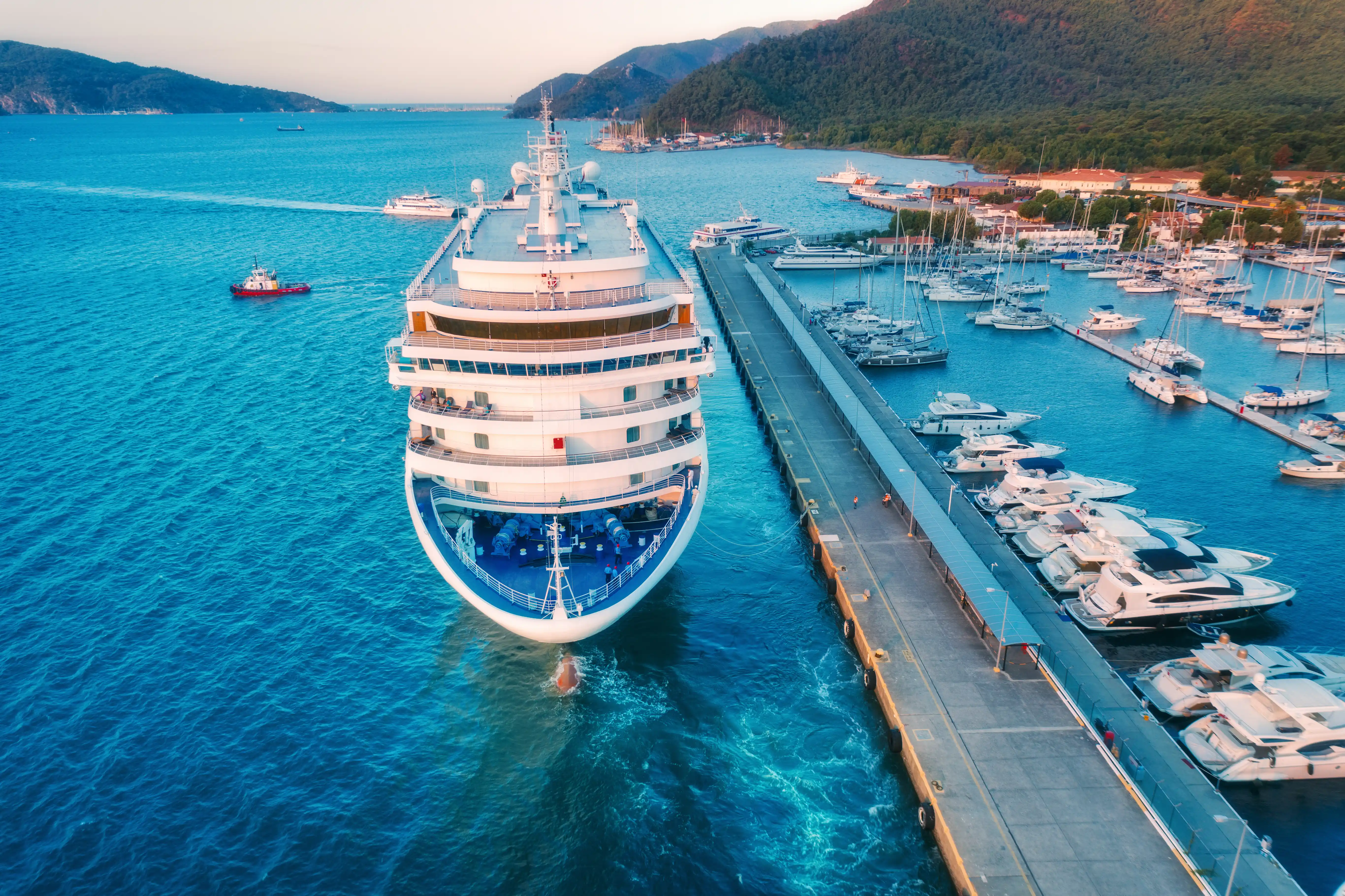 aerial-view-of-beautiful-large-white-ship-at-sunse